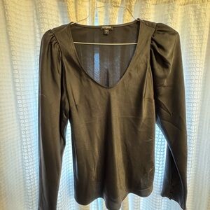 Express Puff Sleeve Black Satin Blouse
